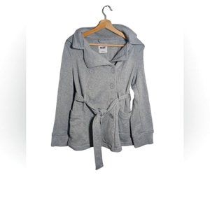 Gray peacoat coat with hoodie